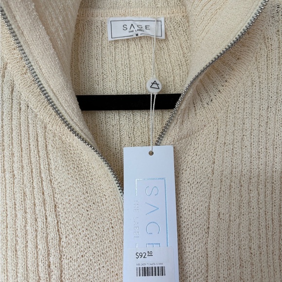 NWT Sage The Label - Cream Ribbed Zip-up Cardigan - Picture 7 of 8